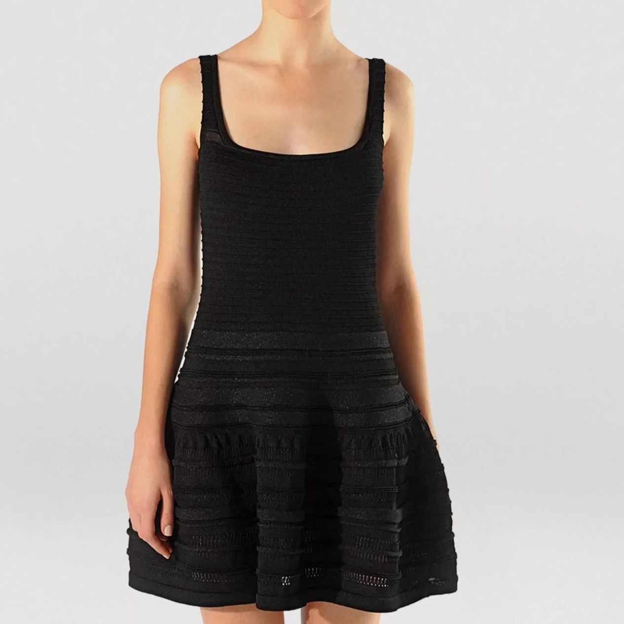 Maje Adiale Metallic Knit Skater Mini Little Black Dress Size Fr 2, Us 6 Medium